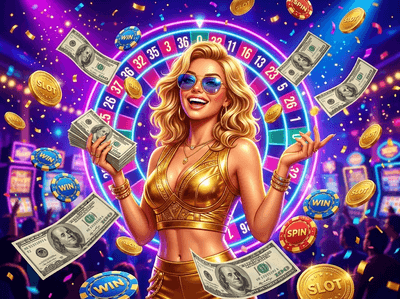 Mega Medusa Casino luxury gaming interface with gold coins and neon lights